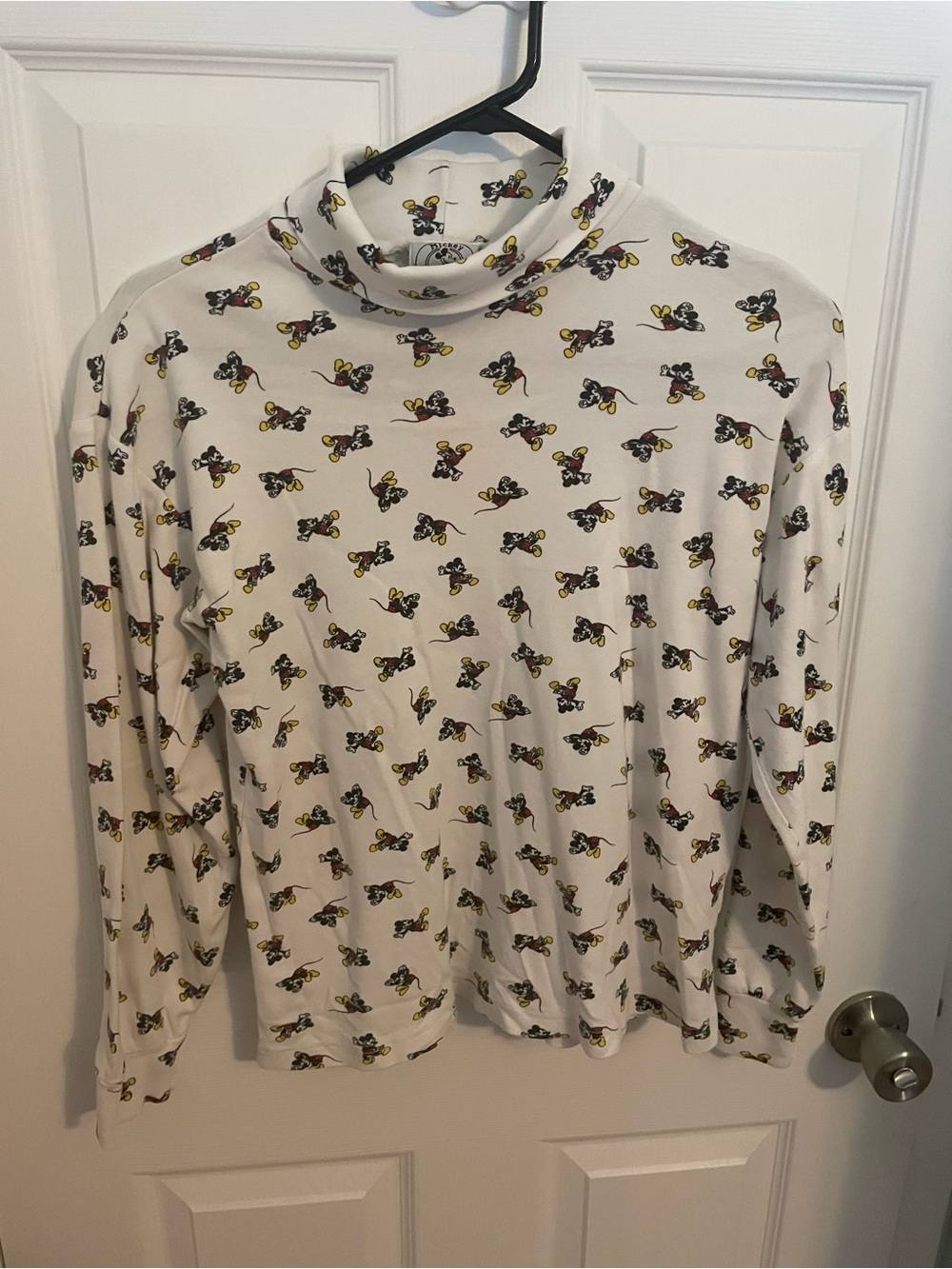 Disney White Turtleneck Long-Sleeve Tee with Mickey All-Over Print